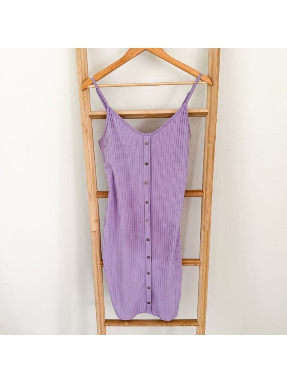 Love J Lavender Ribbed Button Front Bodycon Midi Dress Women’s Large